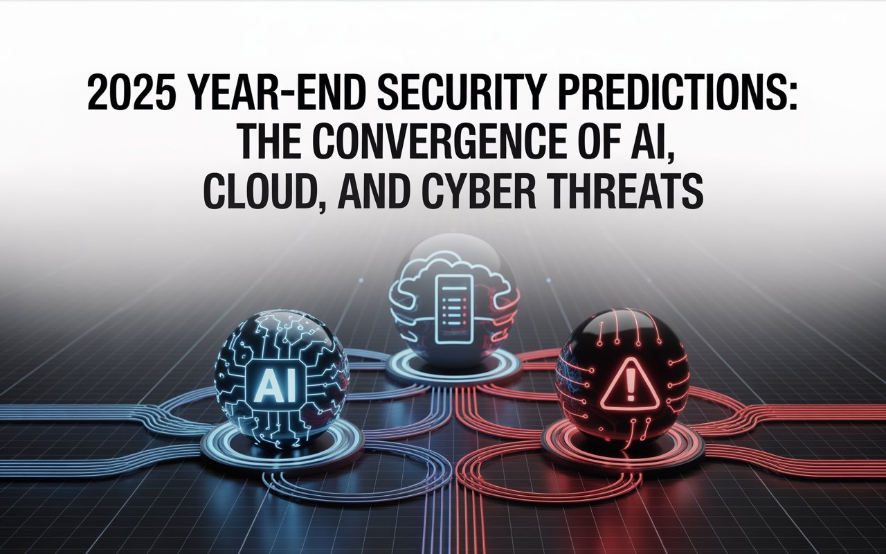 Futuristic digital security concept showing the convergence of AI, cloud computing, and cybersecurity networks with glowing data connections.