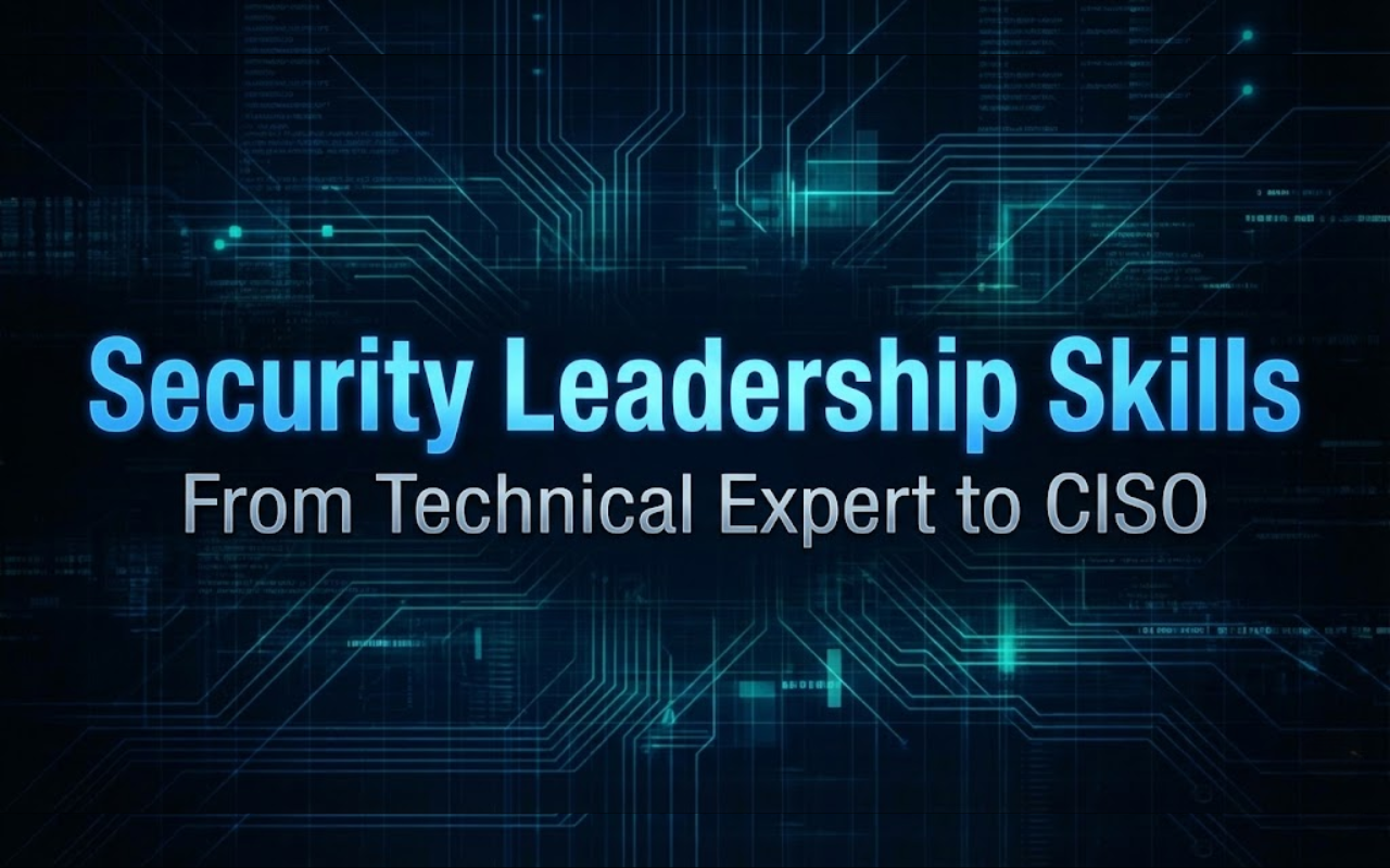 Illustration of a cybersecurity leader transitioning from hands-on technical work to executive-level security leadership and CISO responsibilities.