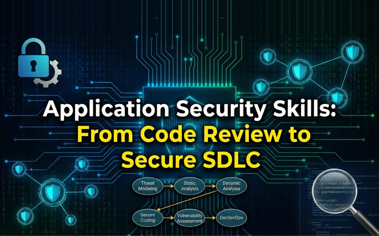 Application security workflow showing secure code review, threat modeling, SAST and DAST testing across the secure SDLC.