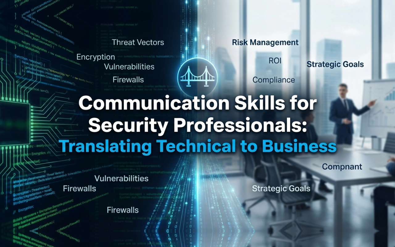 Security professional presenting cybersecurity risk metrics and business impact insights to executive leadership in a boardroom setting