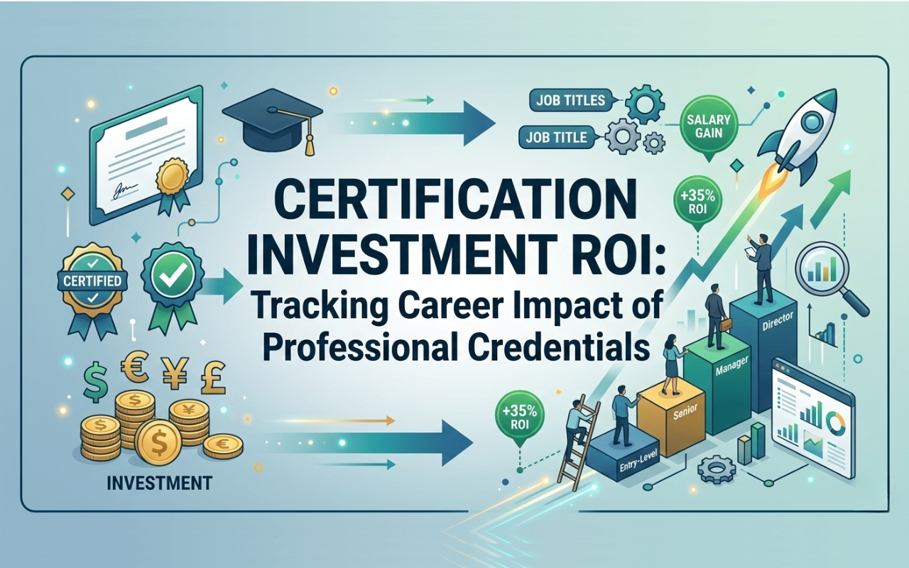 Cybersecurity professional reviewing certification ROI data showing salary increases and career growth metrics