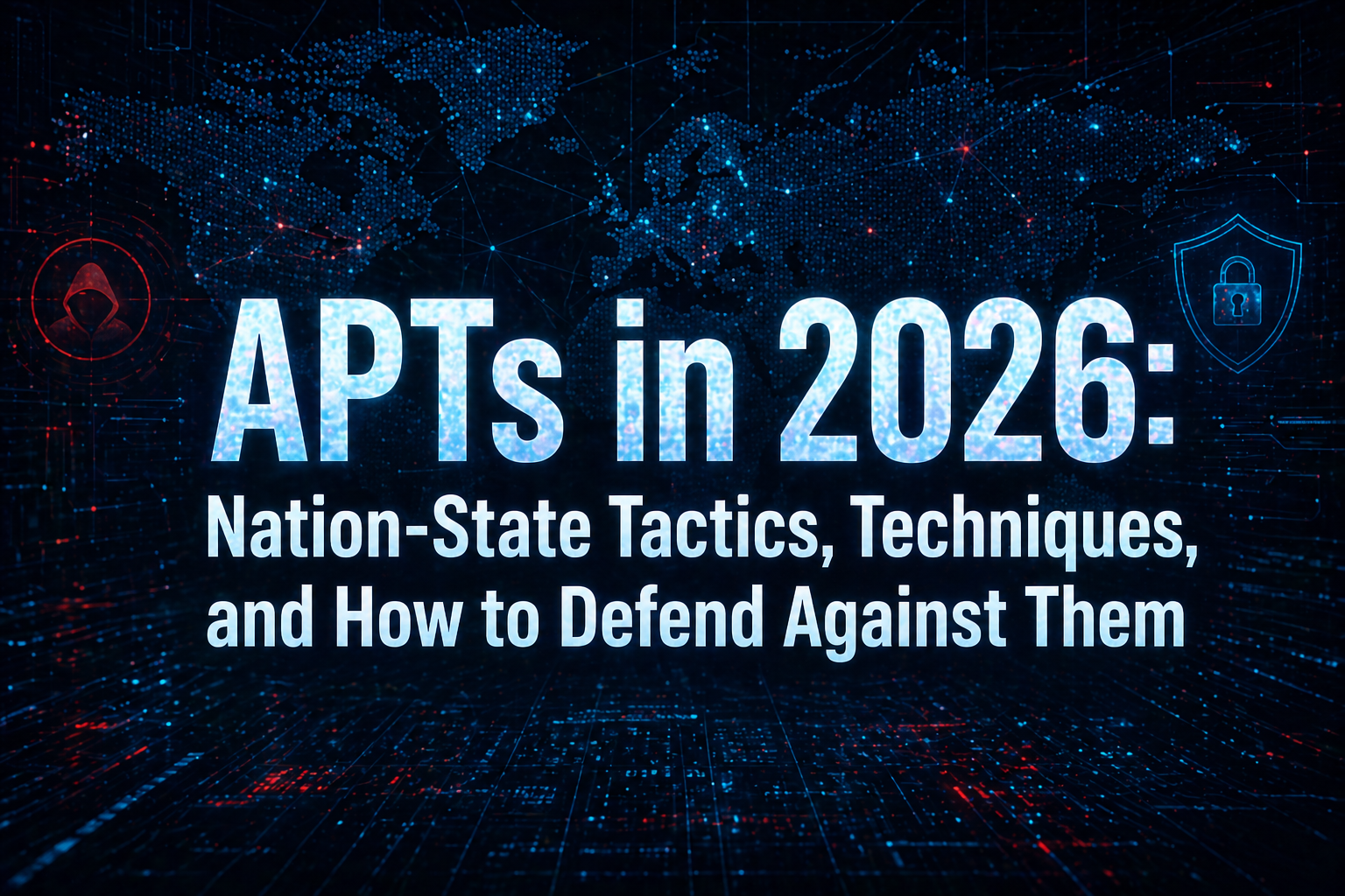 Cybersecurity concept showing advanced persistent threat attack flow with AI-driven phishing, supply chain infiltration, and network intrusion visualization.